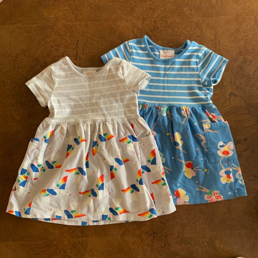 Lot of 2 Size 90 Hanna Andersson Rainbow Bird and Fairy Dress Bundle US Size 3